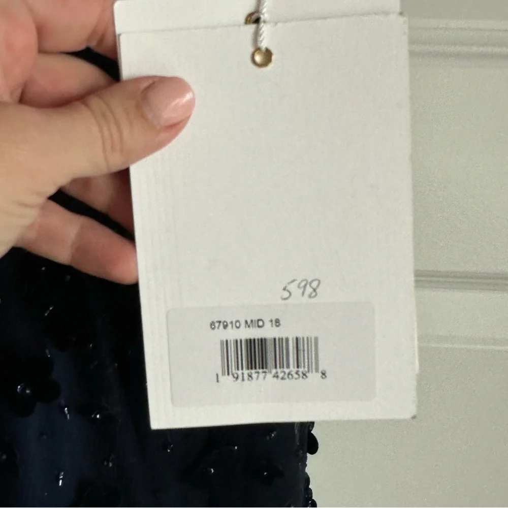 Mac Duggal Floral Embellished Illusion Midnight Midi Cocktail‎ Dress NWT